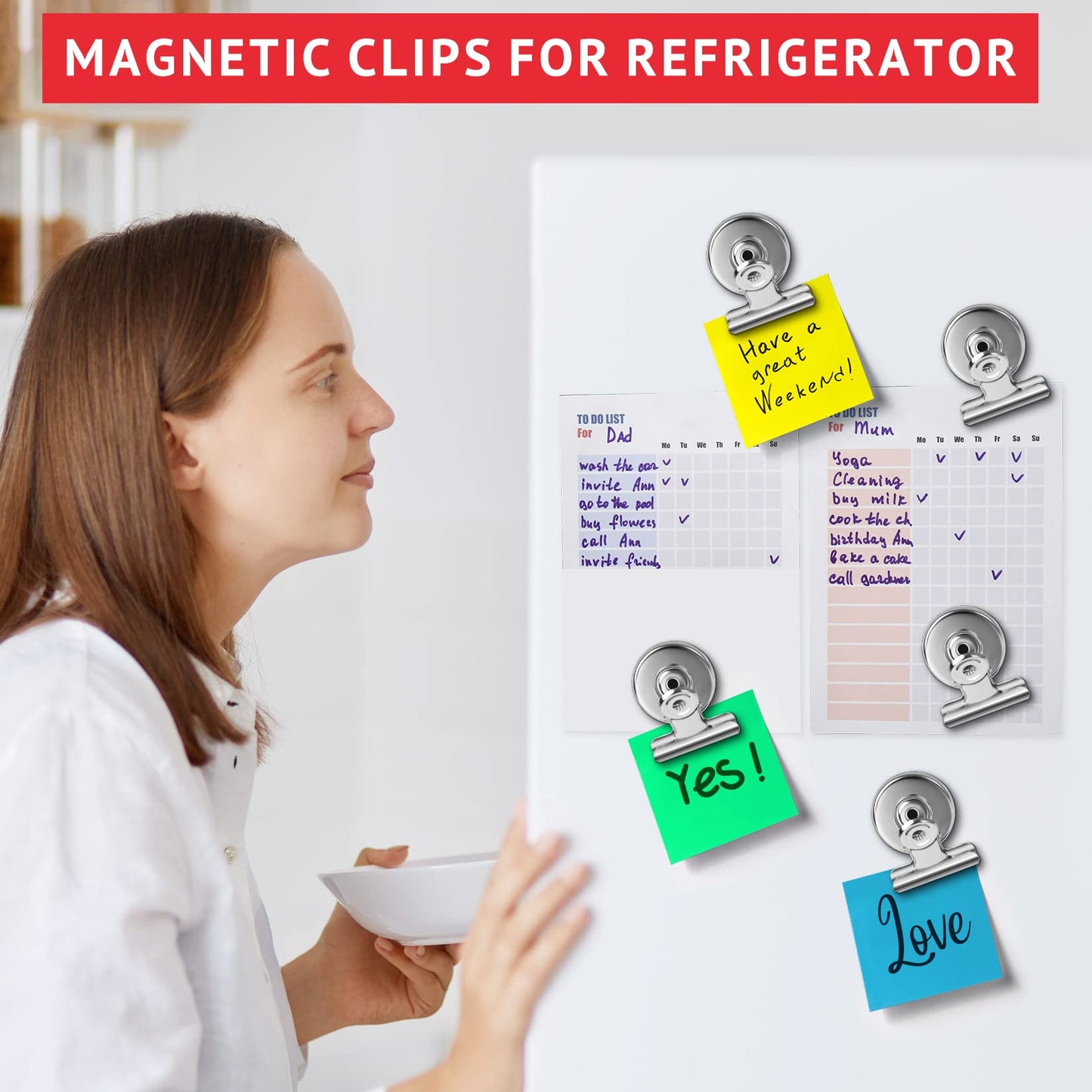 24 Pack Magnetic Clips Fridge Magnets Heavy Duty Magnet Clips for Whiteboard & Refrigerator Wide Scratch Safe Best for House Office School Use
