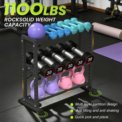 Eocnrhe Dumbbell Rack Stand Only, Weight Rack for Home Gym, 3-Tier Adjustable Dumbell Rack, Heavy-Duty Weight Stand for Dumbbells Kettlebells & Weight Plates(Rack Only)