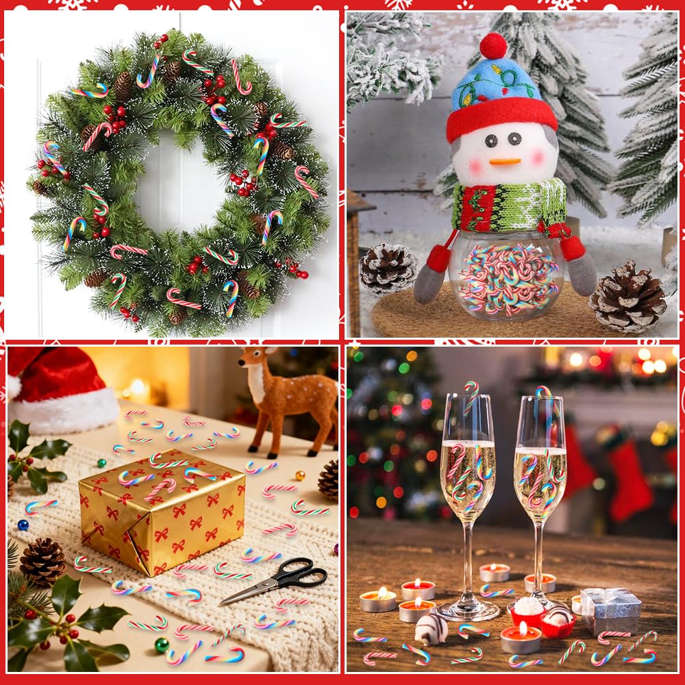Celltestria 80Pcs Christmas Mini Candy Canes Faux Clay Candy Canes for Crafts Rainbow Candy Cane Miniatures Xmas Candy Stick Ornaments for Vase Filler Tree Hanging Christmas Party Decorations