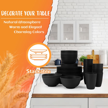 Wheat Straw Dinnerware Set 40-Piece Service for 8 Unbreakable Dishes Set Plates and Bowls Sets Drinking Glasses Microwave Safe Dish Set Lightweight Dinnerware Set for Home & Kitchen - Yellow