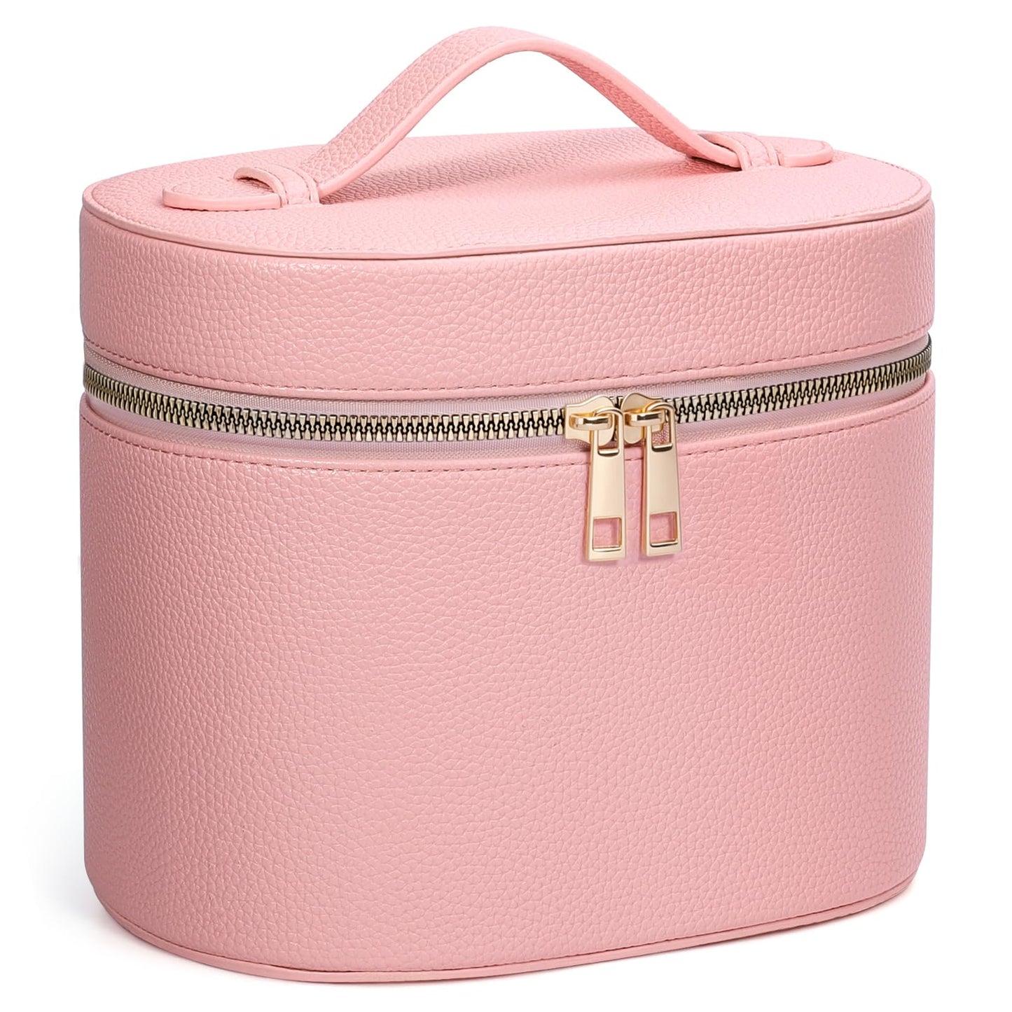 MaqSacion Makeup Bag Vanity Case for Women Leather Cosmetic Bag Makeup Organizer Case Portable Travel Toiletry Bag With Removable Compartments and Handle - Pink