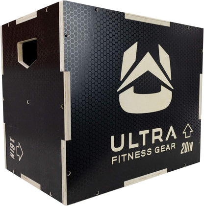 Ultra Fitness Gear Wooden Plyo Box, 31 Plyometric Jump Training Squat, Step Up, Jumps & More Workout Size S, M, L, XL, Home Gym Exercise Equipment (Black Anti-Slip, Large 24/20/16)