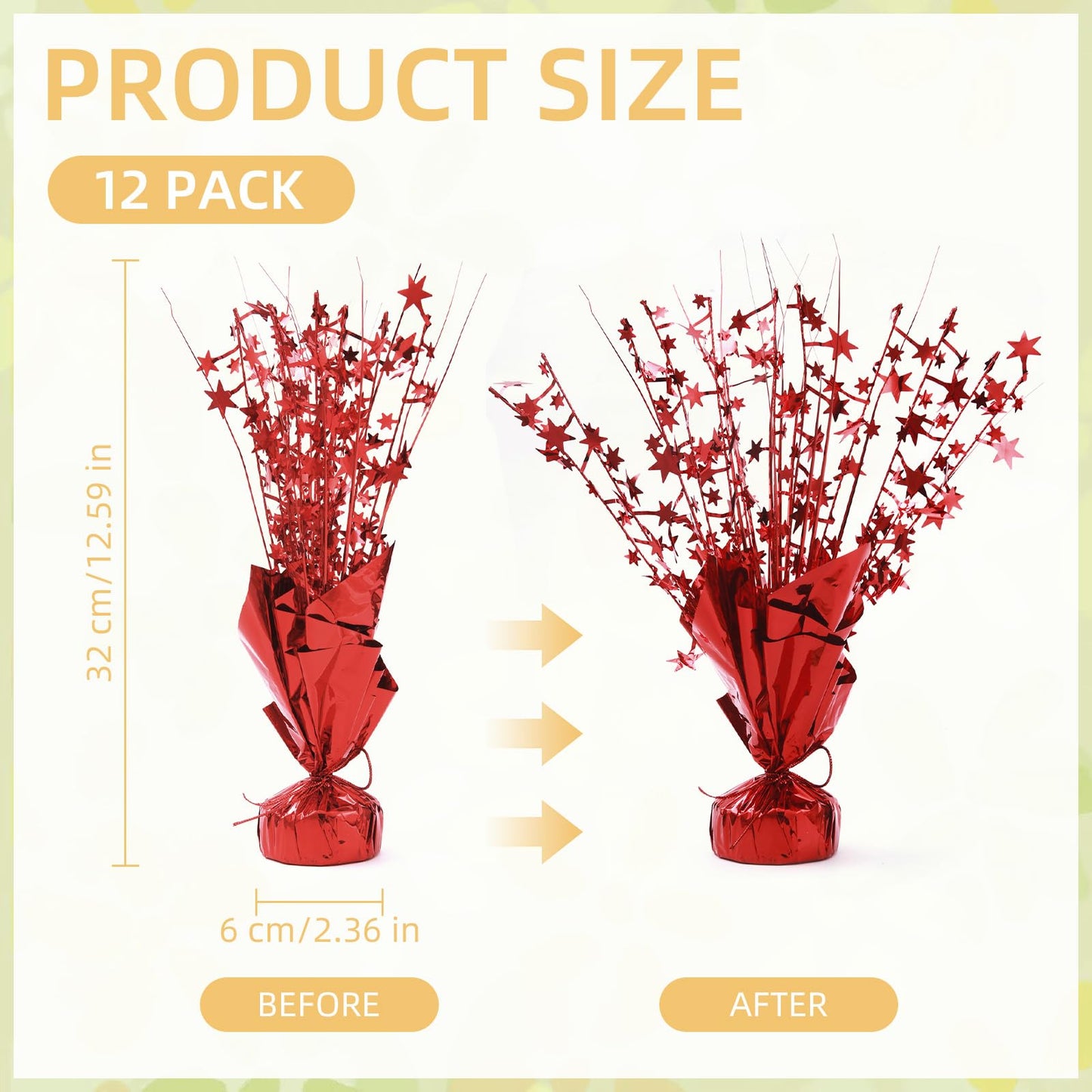 Ohiyoo 12 Pack Red Metallic Foil Spray Centerpiece Star Table Decoration Burst Table Centerpieces for Birthday New Year Wedding Anniversary Graduation Party Supply (Red)