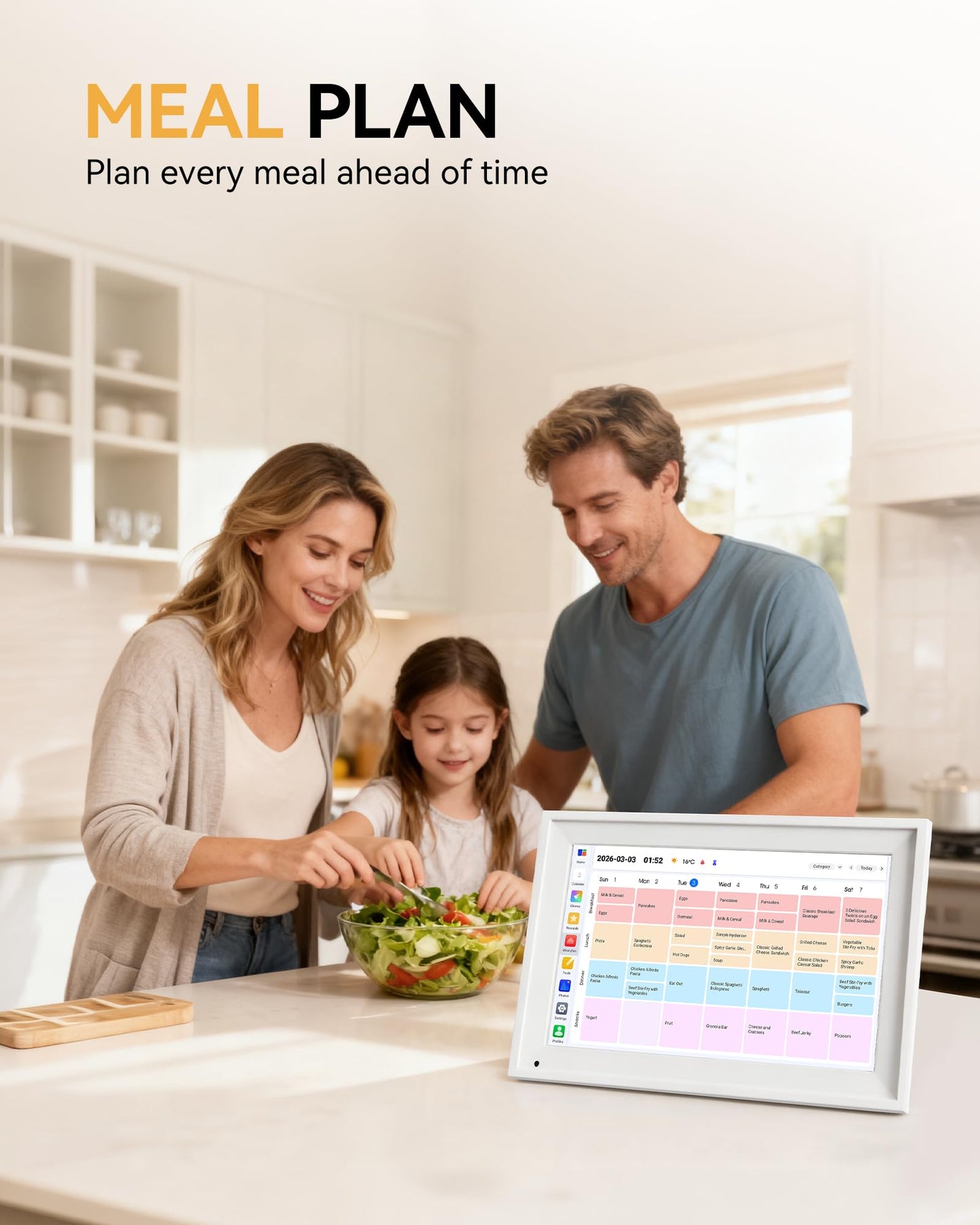 Yofidra 10.1" Digital Calendar, Smart Electronic Calendar with Chore Photo Meal Reward To-do Chart, Desk Planner for Family Schedule, Wifi Interactive Touchscreen Display with Stand, White