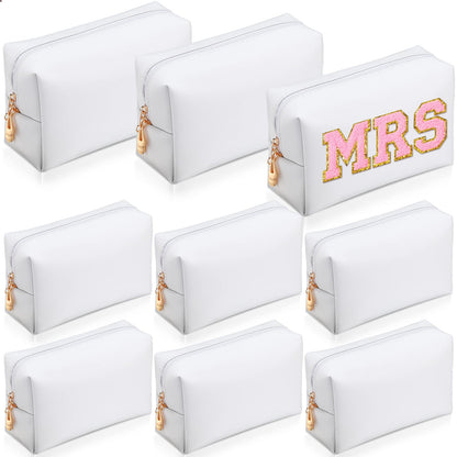Sanwuta 9 Pcs Makeup Bags Bulk PU Double Zippers Cosmetic Bag Makeup Toiletry Small Pouch Portable Travel Organizers Case for Women Bridesmaid Proposal Gifts(White)