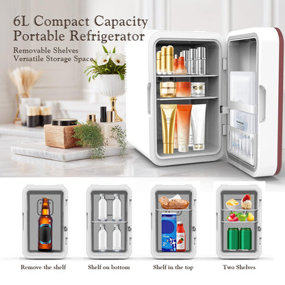 YLFU Skincare Fridge, 6L/10 Can Mini Fridge for Bedroom with Dimmable LED Mirror, Portable Cooler & Warmer Small Compact Refrigerator for Skincare, Cosmetics, Bedroom and Office, White