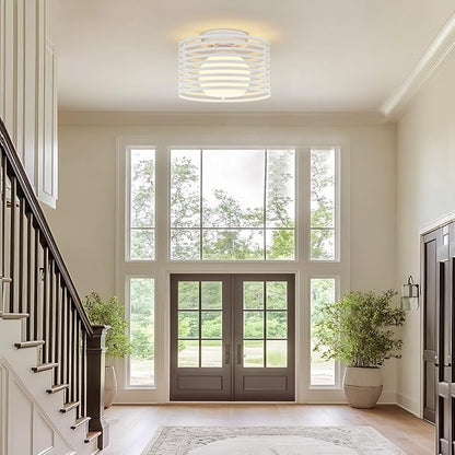 Modern Industrial Frosted White Small Semi Flush Mount Ceiling Light Fixture,Close to Ceiling Lamp Lighting Fixture With Milk Glass Cover,for Closet Hallway Bathroom Foyer Entryway Pantry Laundry room