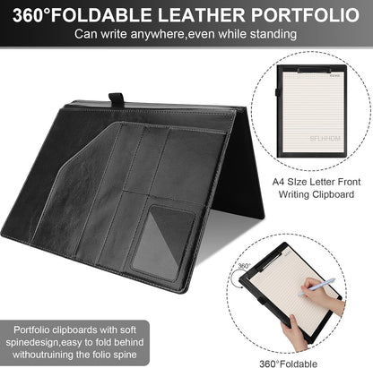 Portfolio Folder Padfolio with A4 Clipboard, Professional PU Leather Folder Binder with Clipboard Folio, Letter Size, Clip Board Organizer for Legal Documents, Business Card Resume Folder, Men Women