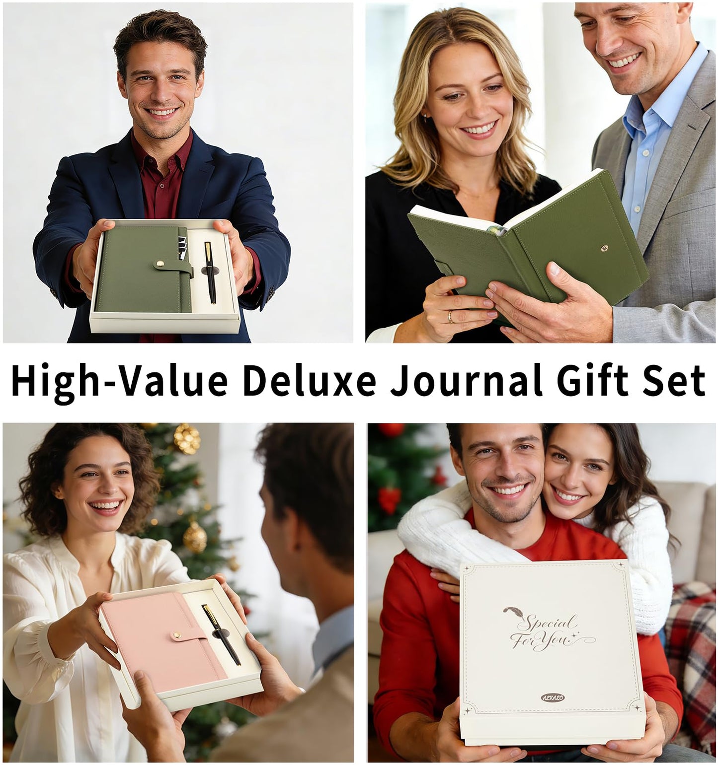 A5 Lined Leather Journal Notebook, Hardcover Journal Set with Pen, Monthly Index Tabs and Gift Box, 320 Pages 100GSM Thick Paper, Thick Daily Diary, Journal for Women, Men, School, Travel, Work(Green)