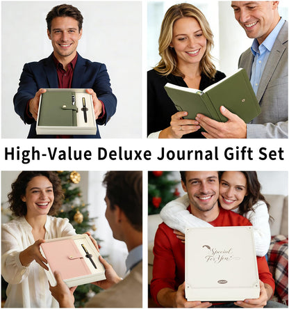 A5 Lined Leather Journal Notebook, Hardcover Journal Set with Pen, Monthly Index Tabs and Gift Box, 320 Pages 100GSM Thick Paper, Thick Daily Diary, Journal for Women, Men, School, Travel, Work(Green)