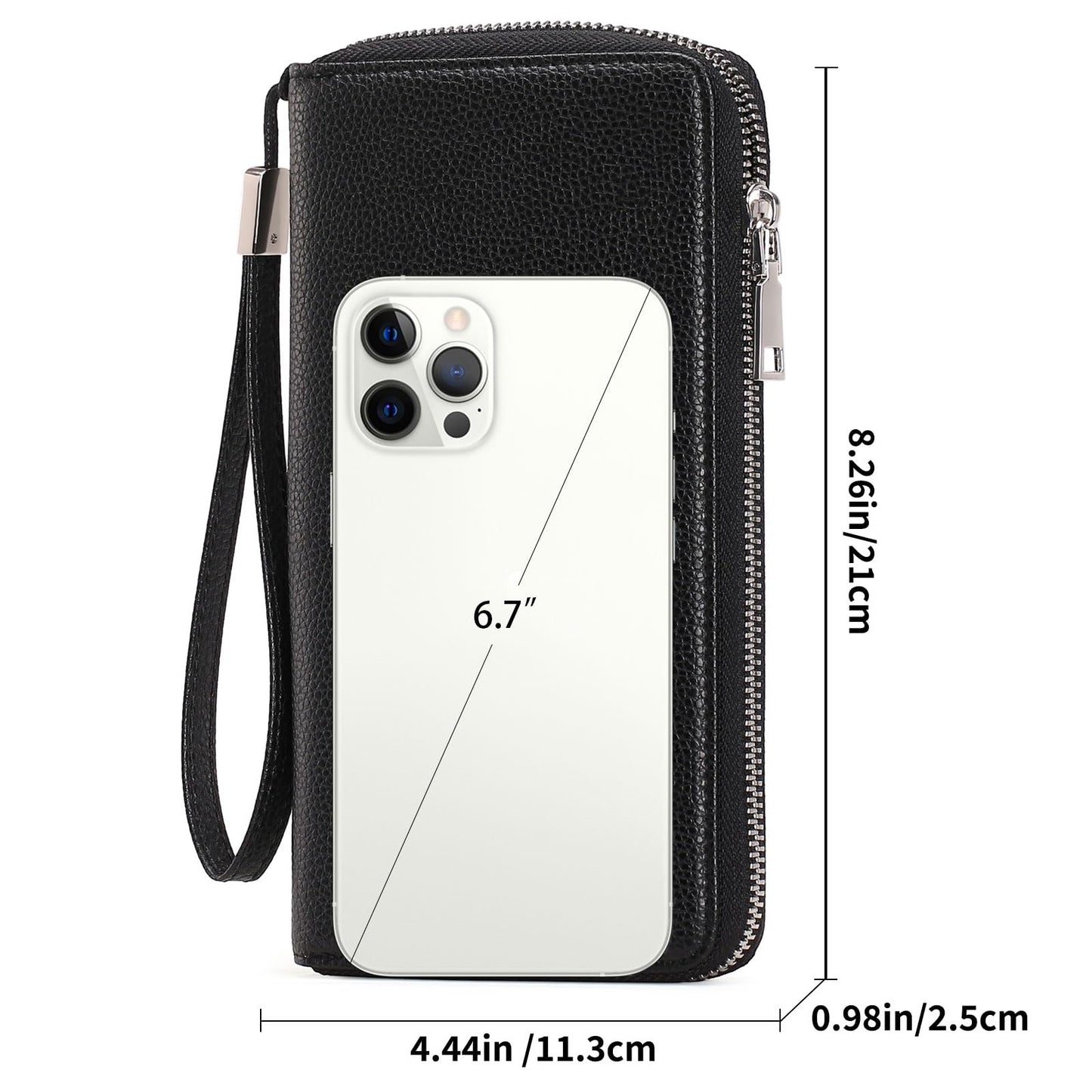 GOIACII Womens Wallet RFID Blocking Leather Zip Around Wallet Large Capacity Long Purse Credit Card Clutch Wristlet