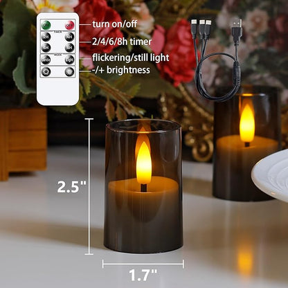 Rechargeable Acrylic Flameless Votive Candles with Timer & Remote Control, 1.7" x2.5" Flickering LED Warm Glow Tealight for Home, Wedding, Holiday Decor (Set of 9, Grey)