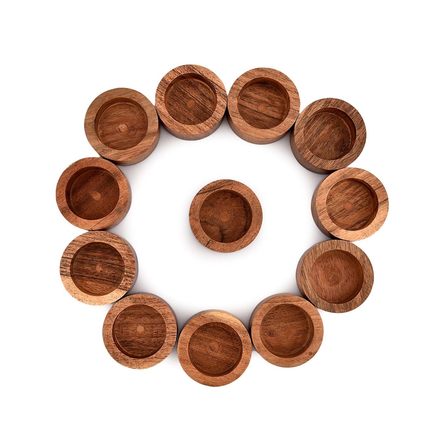 NIRMAN Acacia Wood Tealight Candle Holder for Wedding, Party, Birthday, Holiday, Home Decoration (2.25" x 2.25" x 1"), (Set of 12)