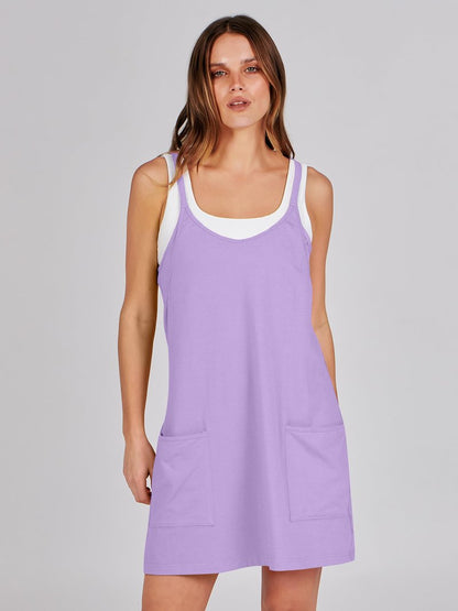 ANRABESS Women Athletic Dress Summer Tennis Workout Active Sports Mini Romper Dress Built in Shorts Travel Vacation Clothes Purple X-Large