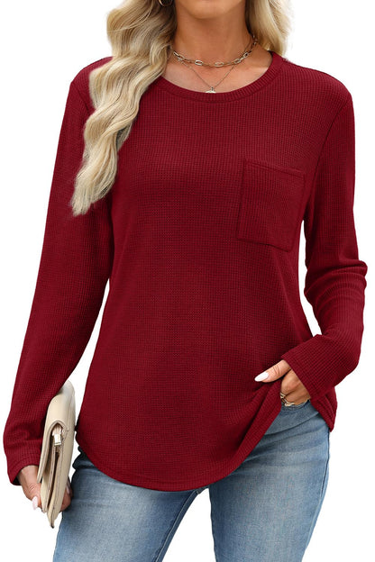 WIHOLL Long Sleeve Shirts for Women Waffle Knit Trendy Fall Fashion 2025 Dressy Casual Blouses Teacher Outfits