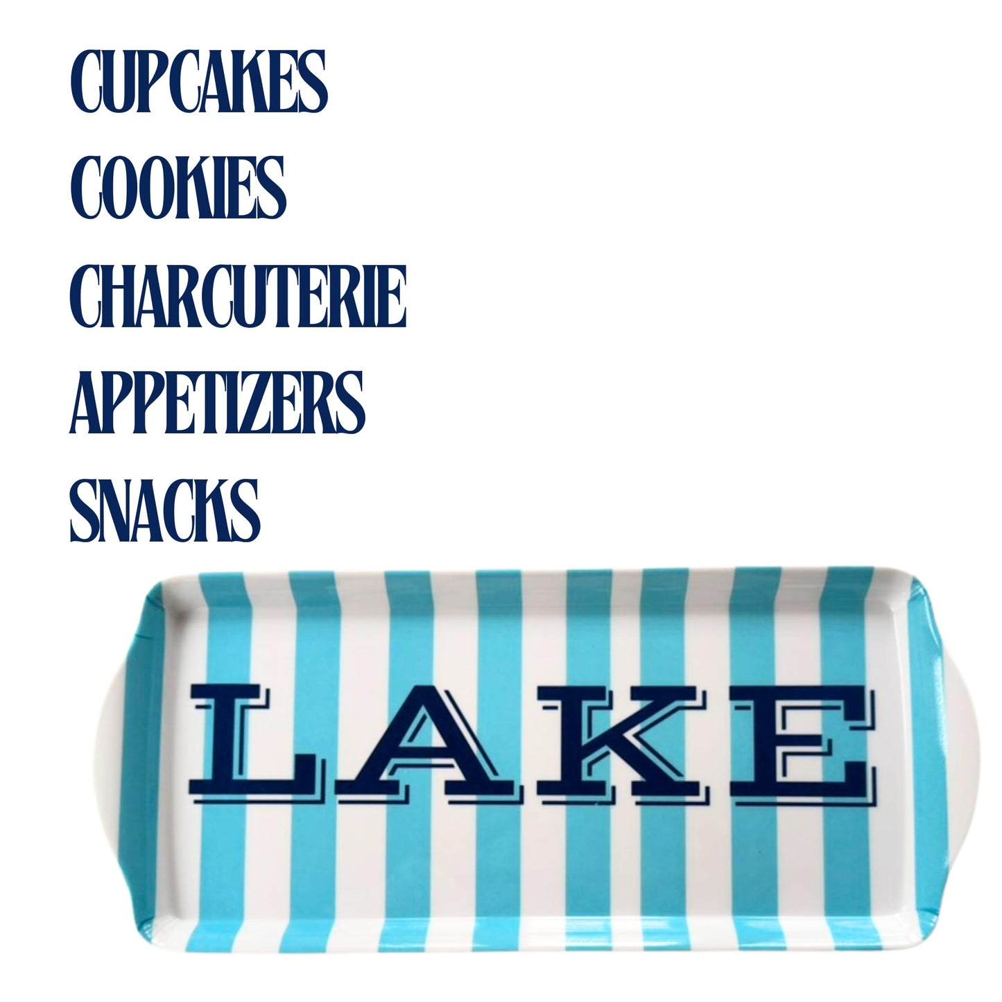 Sprinkles & Confetti Lake Melamine Serving Tray with Handles, Lake Blue Stripe Rectangular Platter - Shatter-Resistant, BPA-Free, Dishwasher Safe - Serving Tray for Charcuterie, Lake Days & BBQs
