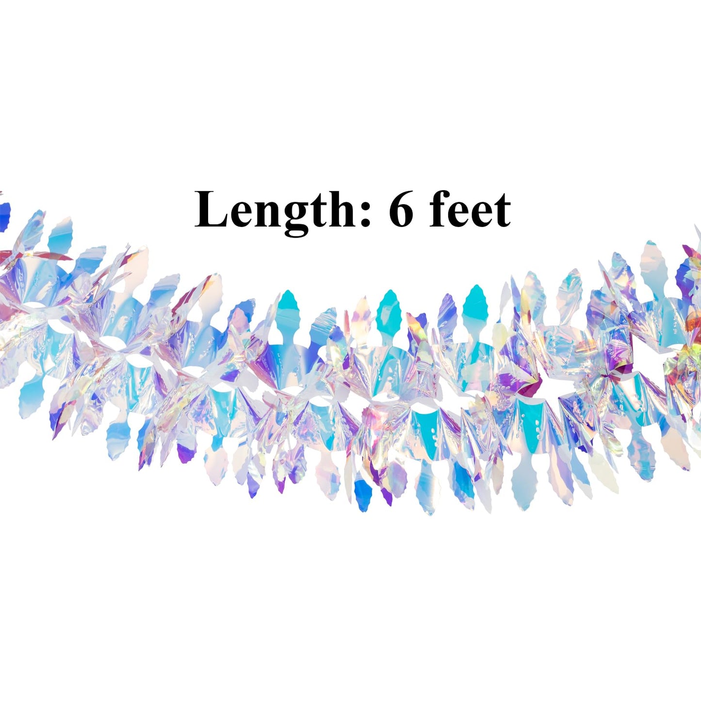 6ft Long Iridescent Hanging Decorations Garland, Roll Shiny Foil Metallic Banner Ornaments for Christmas, Frozen Theme Party, Birthday, Bridal Shower, Wedding,Fairy Princess Rainbow Show Decoration