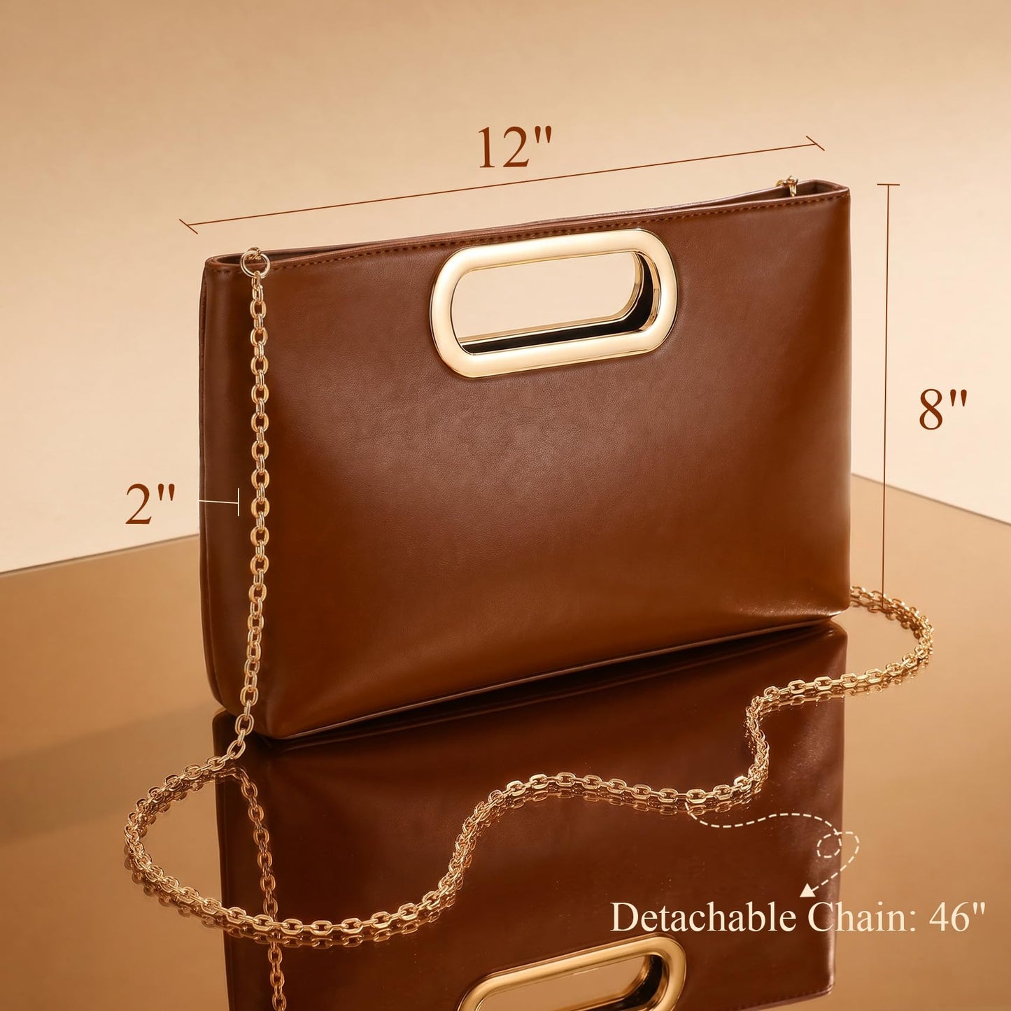 XquiziFit Clutch Purse for Women Evening Clutch Handbag for Wedding Party Formal Evening Bag with Detachable Chain Brown Clutch PU Leather