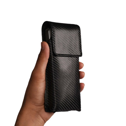 LEATHER VILLAGE Carbon Genuine Leather Phone Holster with Belt Clip - Compatible with iPhone 16 Pro Max 15 Pro Max 14 Pro Max 13 Pro Max 12 Pro Max 16 Plus 15 Plus 14 Plus Galaxy s23/24Plus - Black- L