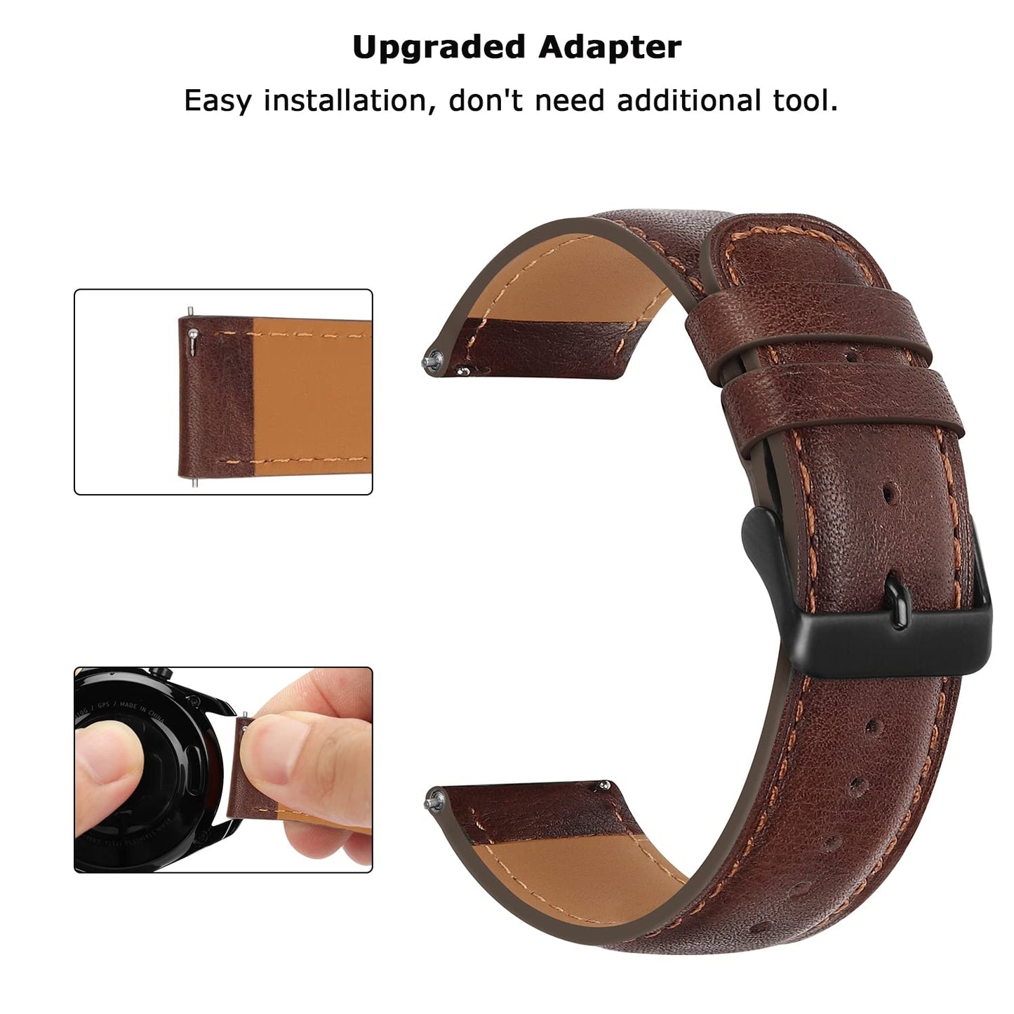 Tasikar Leather Bands Compatible with Samsung Galaxy Watch 47mm 7/6/5/4 Band/Watch 6 Classic 43mm 47mm/Watch 5 Pro Band, Genuine Leather Strap for Galaxy Watch 4 Classic/Watch 3, Dark Brown