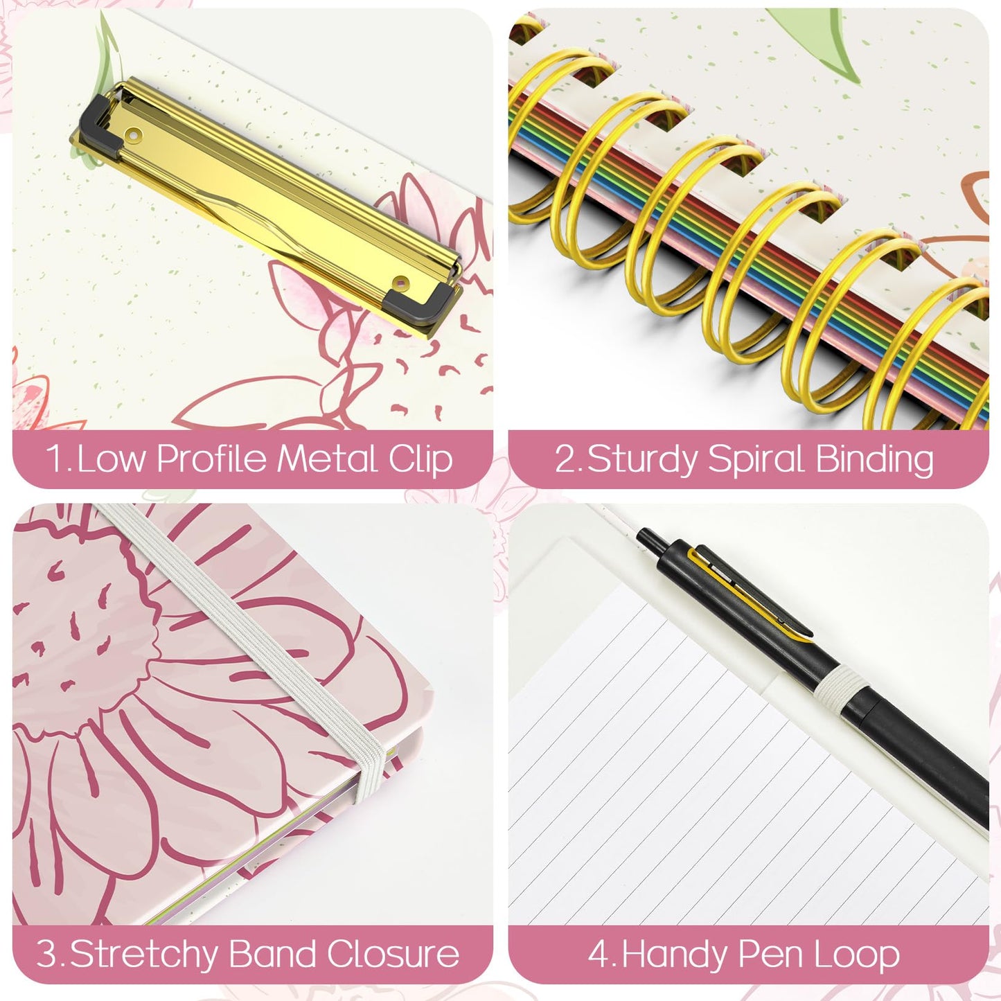Sooez Clipboard with Refillable Notepad, Clipboard Folder with 10 Storage Pockets for Letter Size, Spiral Clipboard Notebook, Cute Portfolio for School Office Nursing