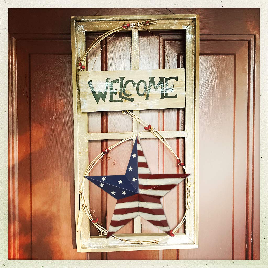Linfevisi 22 Inch Barn Star Wall Decor Outdoor Patriotic Decorations Hanging Metal Stars American Flag 4th of July Memorial Day Texas Star Wall Art for Western Country Farmhouse Home