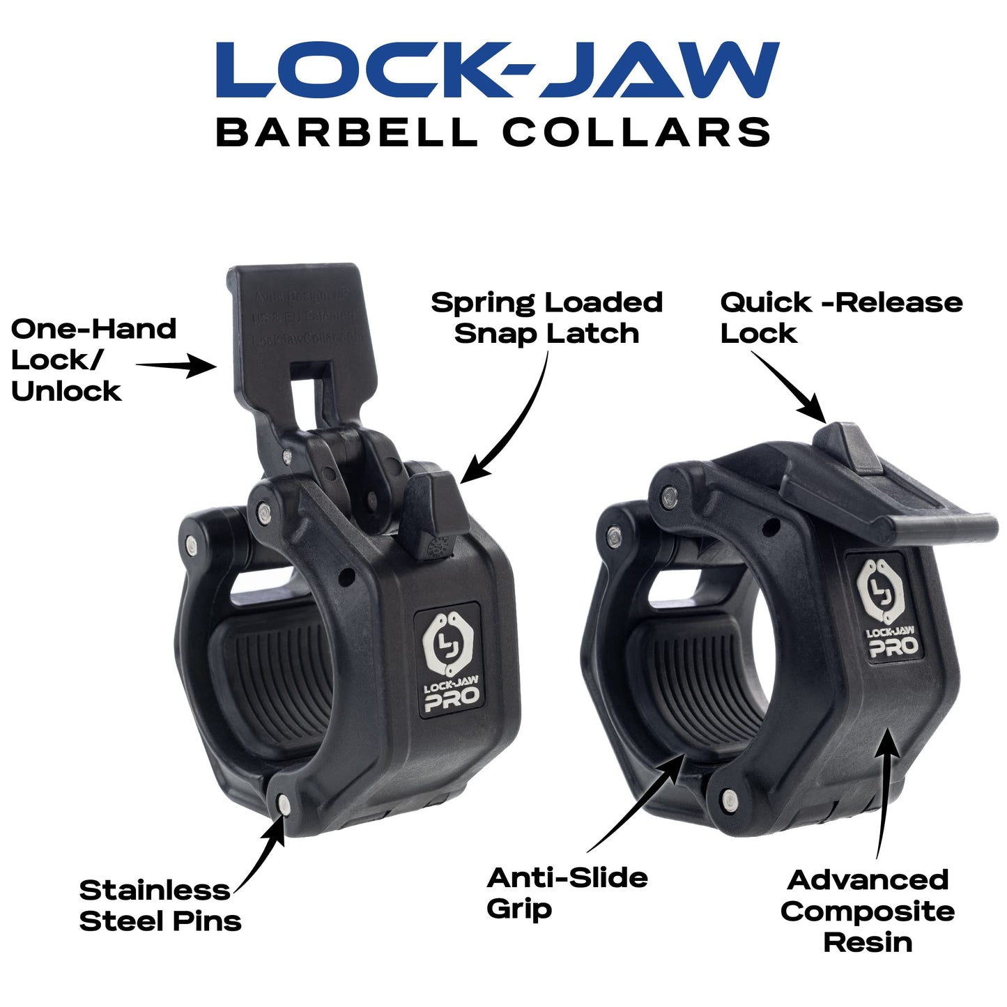 Lock-Jaw PRO 2 Barbell Collars Olympic Barbell Clamps 2 Pcs – Heavy Duty Bar Clamps for 2” & 50mm Olympic Bars – Secure Weight Bar Clamps for Strength Training & Home Gym Accessories – Black