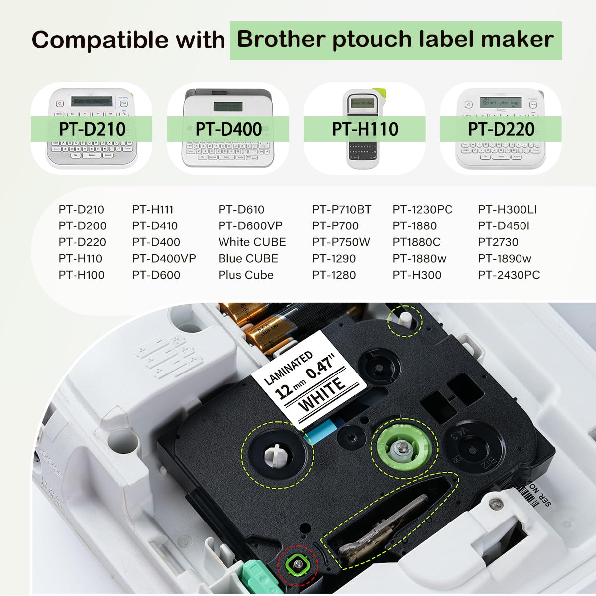 Label KINGDOM Aze-231 Refill Compatible with Brothr p Touch tze laminatied Label Maker Tape 12mm 1/2"(0.47") for ptouch Printer PTD210 PTD220 PTH110, 10 Pack