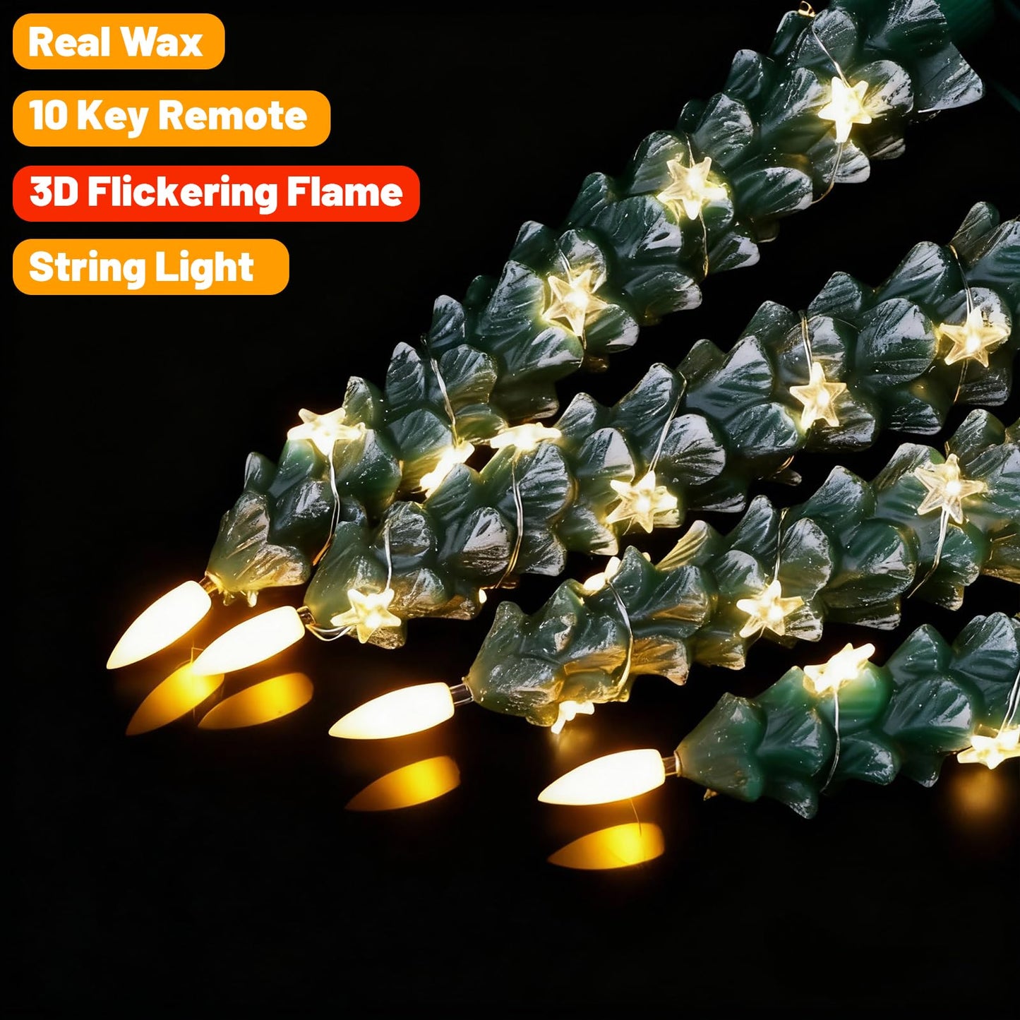 Wondise Christmas Tree Flameless Taper Candles with String Lights, Battery Operated with Remote and Timer, Real Wax LED Taper Candles with 3D Wick for Christmas Decoration