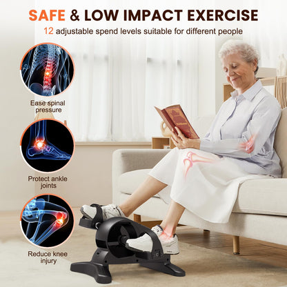 Mini Under Desk Exercise Bike Pedal Exerciser, Motorized Setting Bike Pedal Exerciser Leg/Arm Cycle for Senior, Physical Therapy, with 12 Adjustable Speed, LCD Display, Remote Control