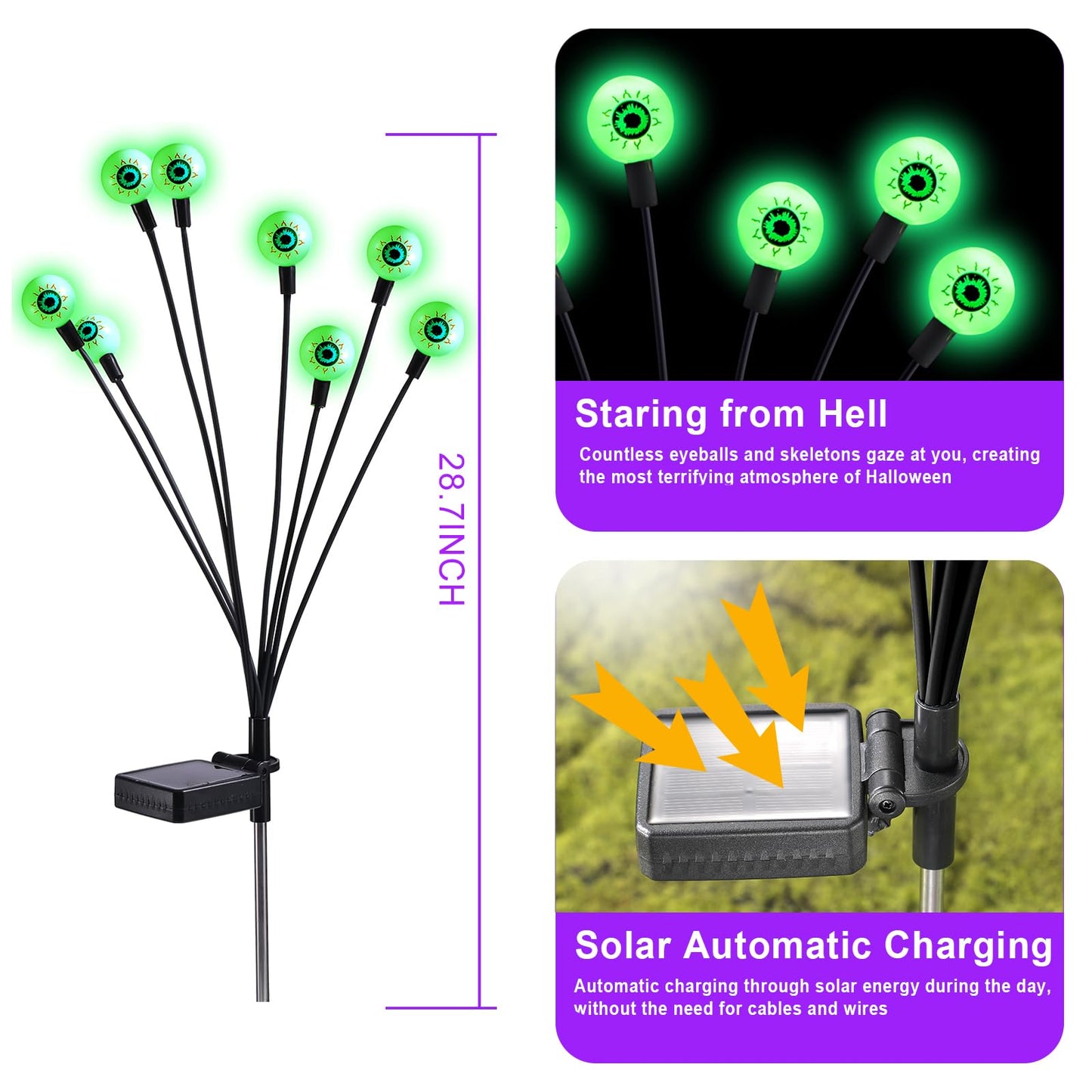 ASMAD Halloween Decorations Outdoor Solar Scary-Eyeball Lights, 4Pack 32LEDs Green Eyeball Swaying Firefly-Lights, Waterproof Solar-Path-Lights for Garden/Yard/Patio/Party Decor