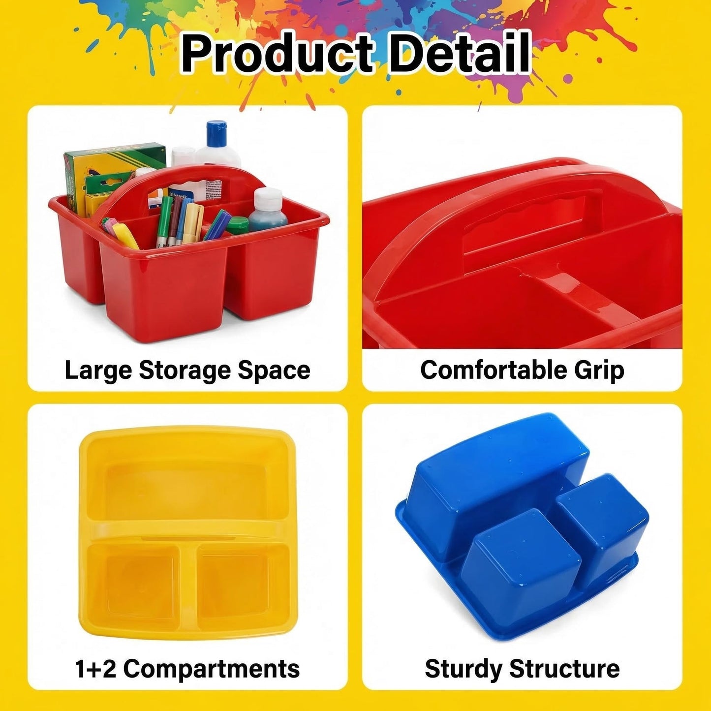 TOPZEA 3 Pack Classroom Caddy, 3 Compartments Plastic Teacher Classroom Supplies Organizer with Handle Small Portable Table Caddy for School & Art Supply, Crafts, Pencil, Office Desk Organization
