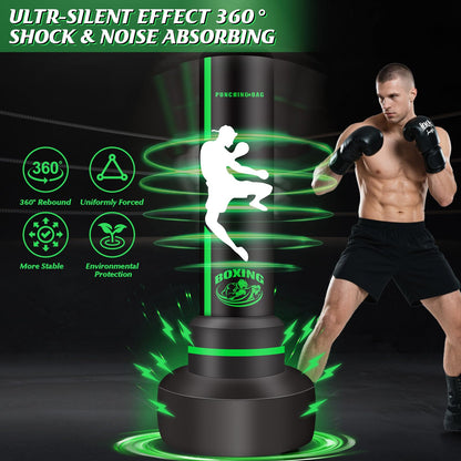 Heavy Freestanding Punching Bag for Adults Teens, 70” Standing Boxing Bag with Gloves and Pump, Women Men Stand Kickboxing Bags for Boxing Training MMA Fitness Home Gym Martial Arts