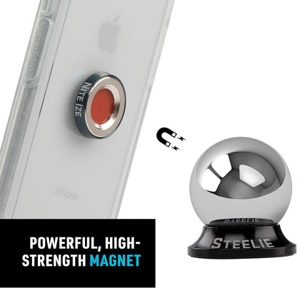 Nite Ize Steelie Magnetic Phone Socket Plus - Dashboard Phone Mount Socket with Strong Magnet - Phone Holder Accessory Compatible with Steelie Phone Mounting Systems - Grey