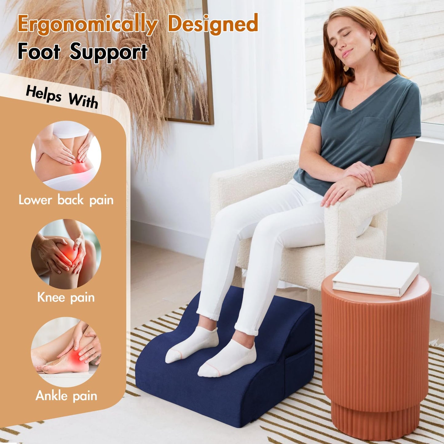 Echaprey Foot Rest for Under Desk at Work,Adjustable Under Desk Footrest Multifunctional 3-Tier Foot Stool with Non-Slip Base and Washable Cover Ergonomic Foot Stool for Office,Home,Car,Travel (Blue)