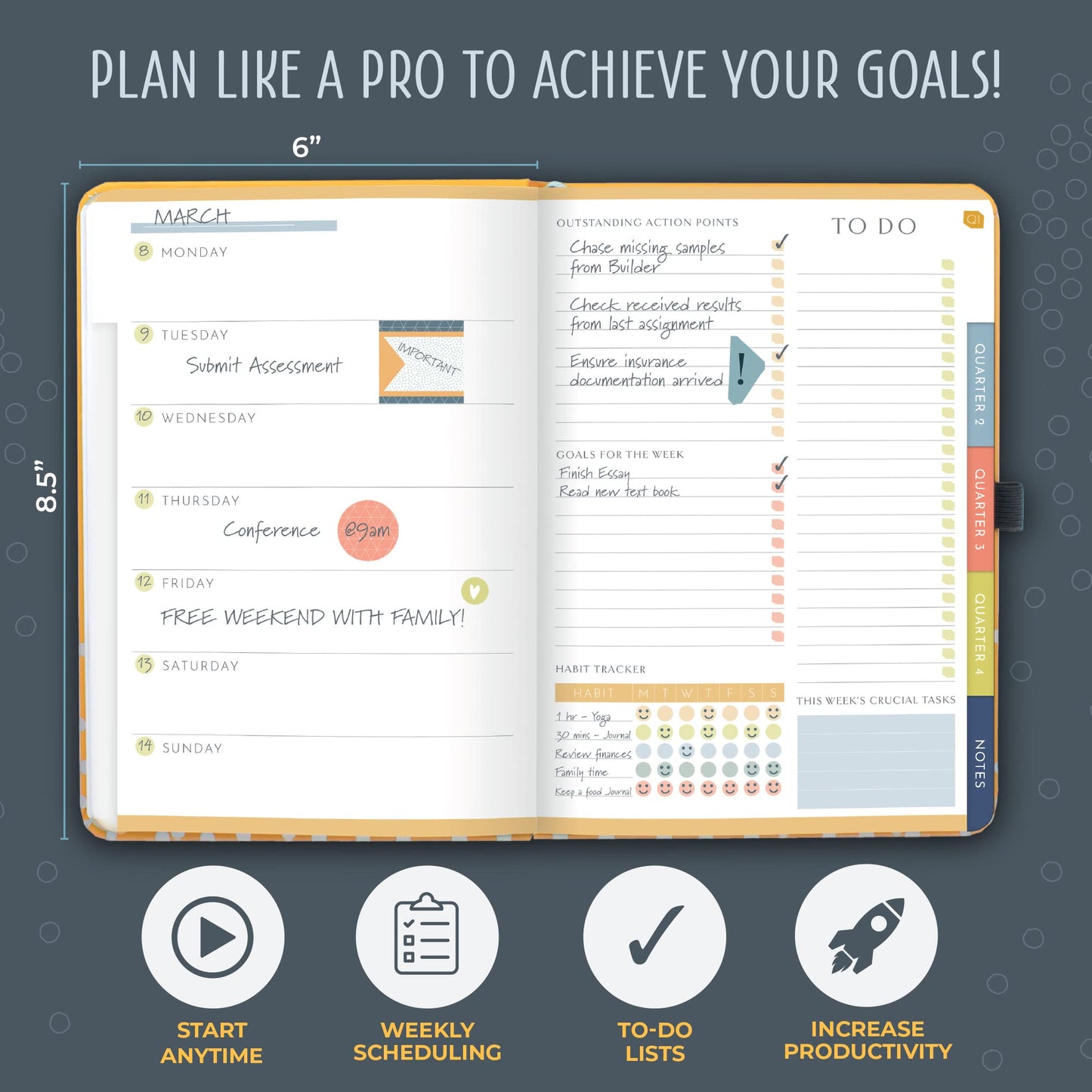 Boxclever Press Goal Planner – Luxury Undated Weekly Planner to Increase Productivity & Achieve your Goals. Weekly, Monthly, Quarterly Undated Planner with Vision Boards & Habit Trackers. 8.5 x 5.5ins