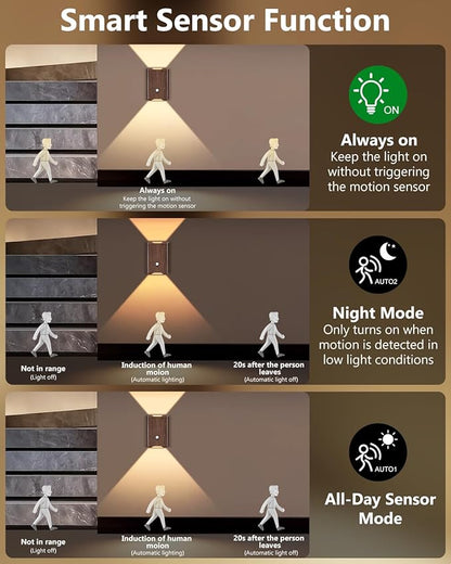 2 Pack Rechargeable Motion Sensor Wall Sconce – 5000mAh Wireless Battery Operated Wall Light, 3 Colors Up/Down Lighting Night Light with Remote Control for Indoor Stairs, Bedroom, Hallway (Walnut)