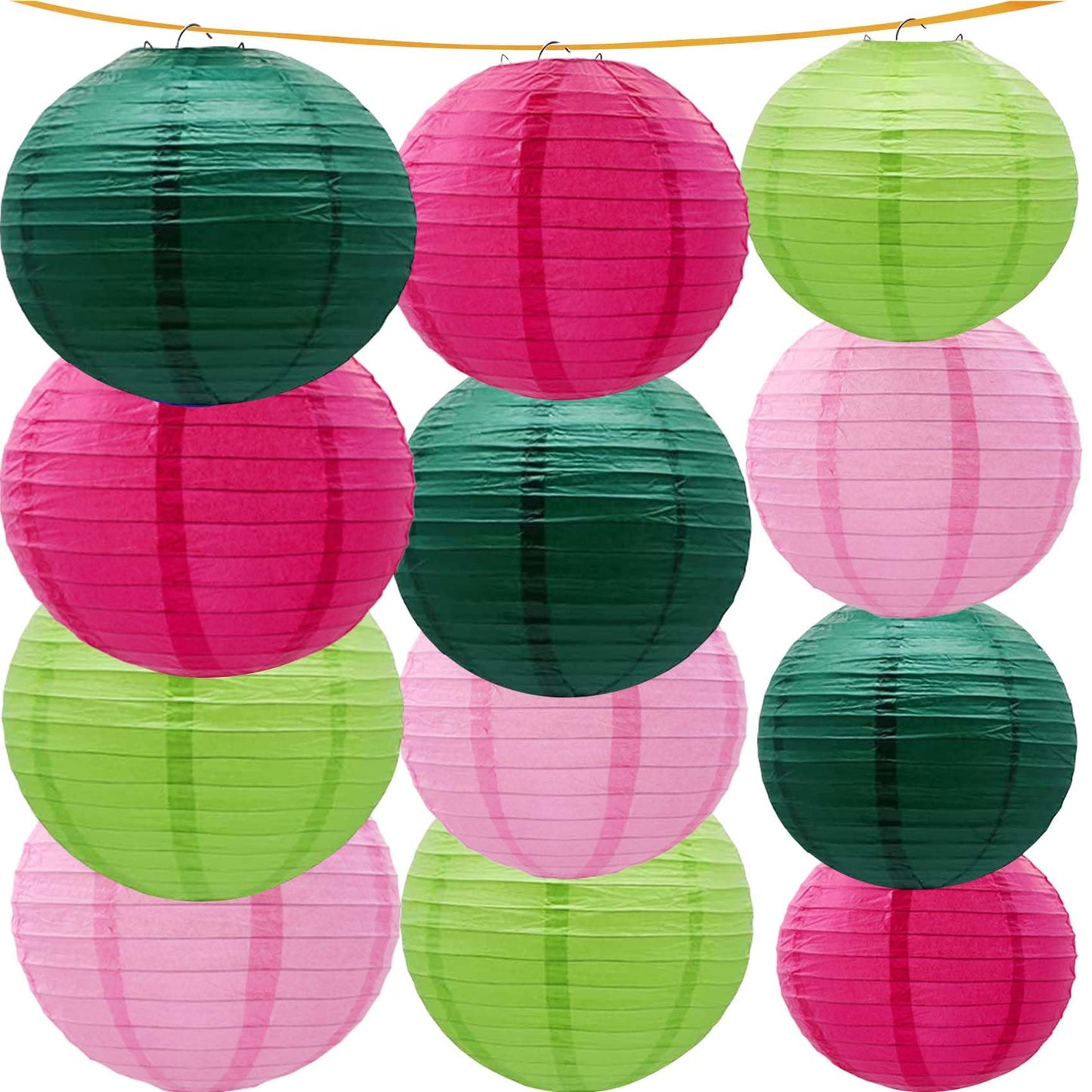 Green and Pink Paper Lanterns 12Pcs Hanging Lantern for Birthday Party, Wedding, Home Decor, Baby Shower Festive Decoration