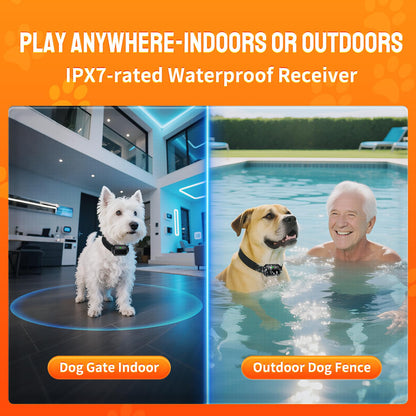 PETHEY Wireless Dog Fence System, Indoor & Outdoor, 1 Acre High-Precision Radar Wireless Dog Fence System, Real-time Monitoring, 9-26in Medium & Large Breeds, Not Limited by GPS Signal (for Two Dogs)