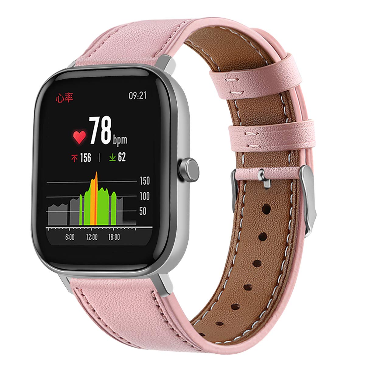 FitTurn Leather Band Compatible with Veryfit IDW13 IDW16 IDW17 IDW19 IDW20 IDW21 IDW23 IDW25 IDW26 IDW28 Smart Watch Genuine Leather Replacement 22MM Sport Wrist Strap Bracelet with Stainless Metal Buckle (Pink,White)