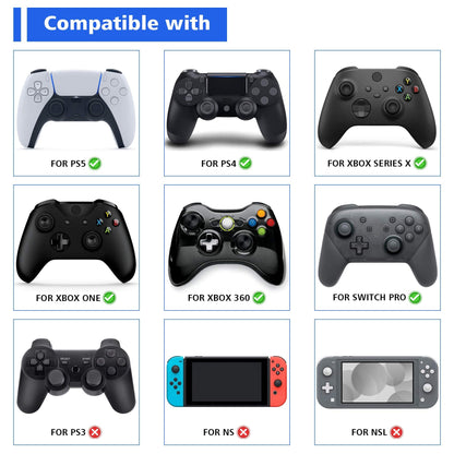 PlayVital Black Ergonomic Thumbstick Grips for PS5, PS4, for Nintendo Switch Pro, Xbox Series X/S, Xbox One, Xbox One X/S Controller - with 3 Height Convex and Concave - Raised Dots & Studded Design