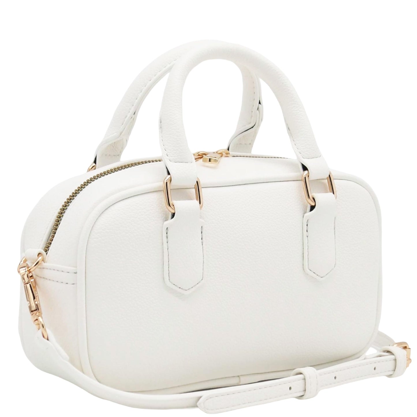 FashionPuzzle Mini PU Leather Satchel Purse Top Handle Crossbody Bag (White)