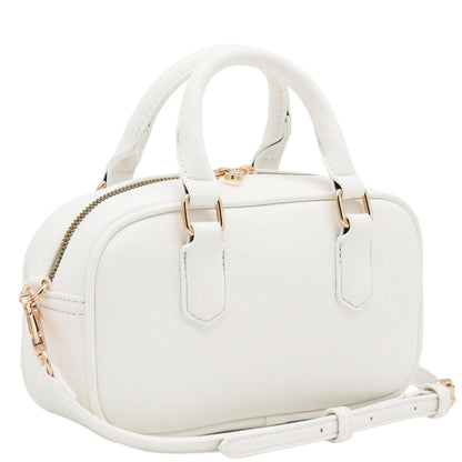 FashionPuzzle Mini PU Leather Satchel Purse Top Handle Crossbody Bag (White)