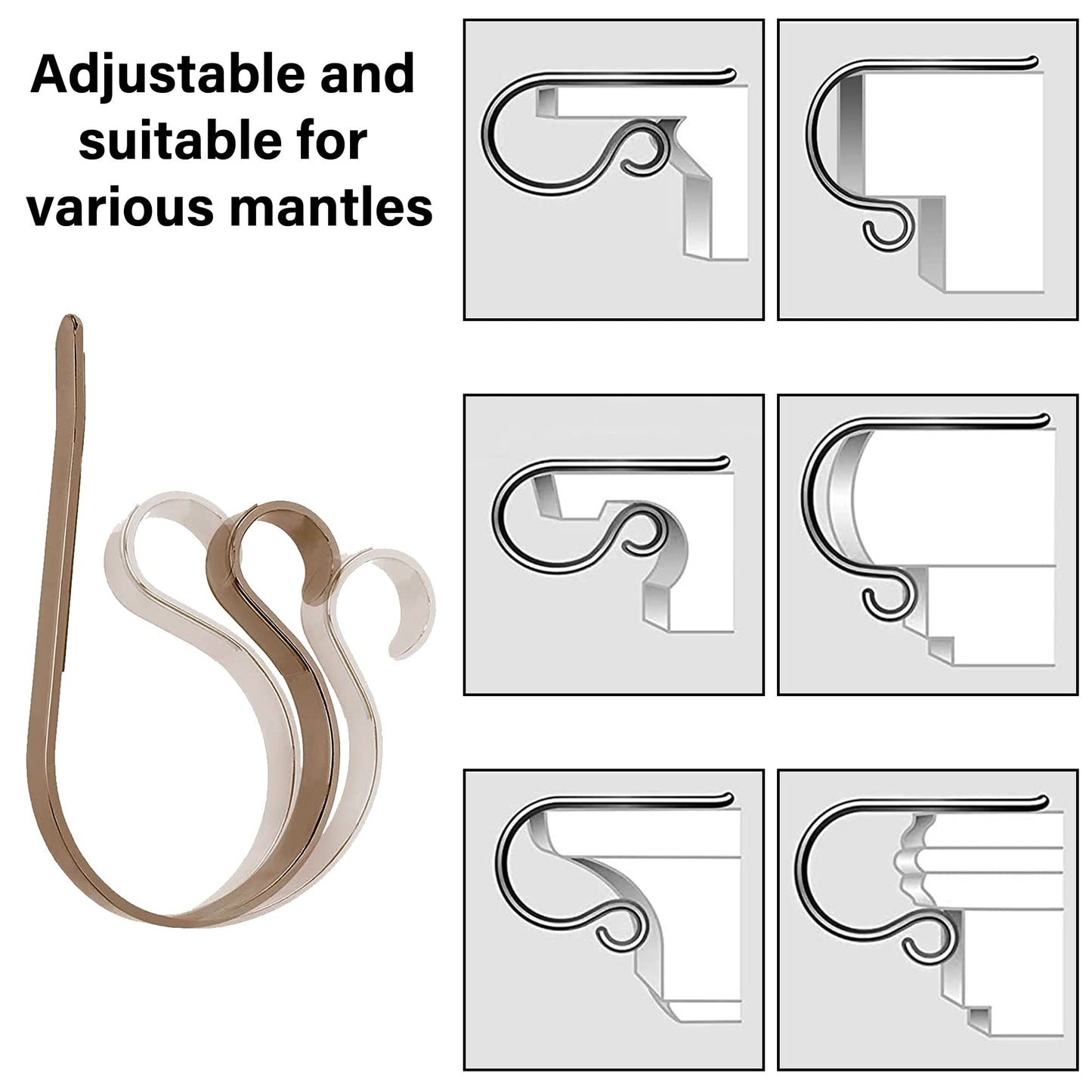 YOFIT Christmas Stocking Holders for Mantle Set of 6, Adjustable and Lightweight Stocking Hanger, Multi-Use Stocking Hooks for Fireplace Mantel Christmas Home Xmas Party Decor
