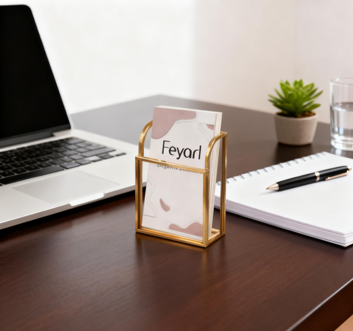 Feyarl 1pcs Gold Glass Business Card Holder Stand Vertical Business Card Display Clear Business Name Card Organizer Appointment Gift Cards Storage for Office Meeting Salons Desktop Countertop