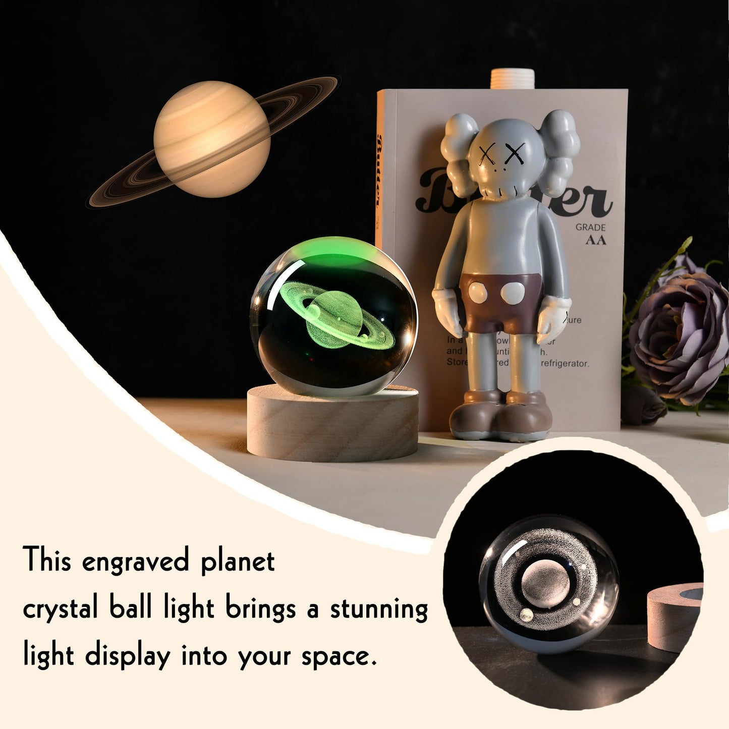 IFOLAINA Saturn Gifts for Boyfriends Husbands 3D Saturn Crystal Ball Lamp Planet Model Decor Space Universe Gifts for Astronomy Lovers