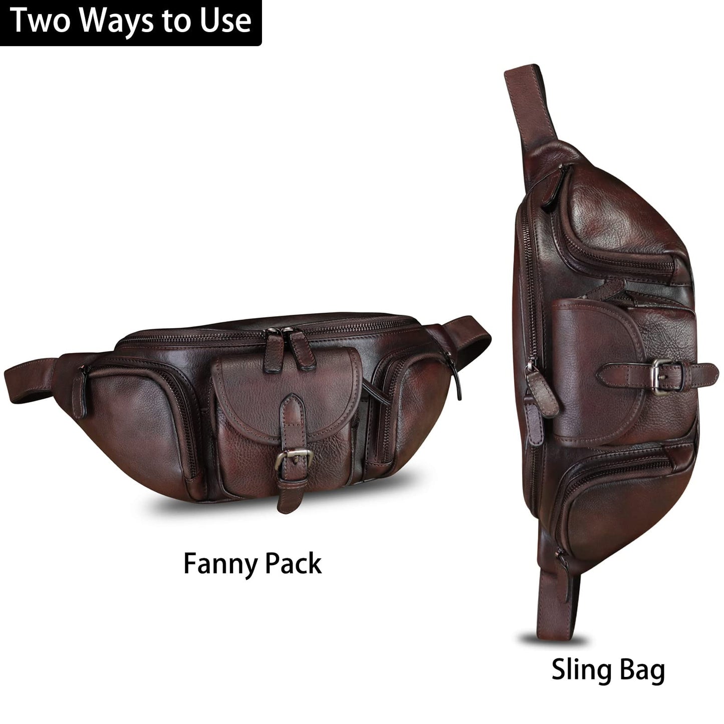 Genuine Leather Fanny Pack for Men and Women Real Leather Sling Bag Crossbody Bag Fashion Waist Bag Chest Purse (Coffee)