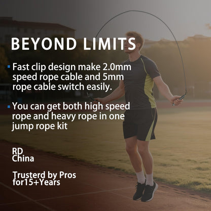MOGOLD DIY Adjustable Weight Jump Rope (0.4LB /1/2LB/0.7LB /0.8LB) Interchangeable 2mm & 5mm Cable for CrossFit, Double Unders, HIIT Workouts - Fast Clamp System, 10ft Adjustable