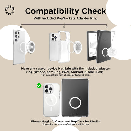 PopSockets Phone Grip for MagSafe with Kickstand, Magnetic Stand, Swappable Top, Secure Hold for iPhone MagSafe Cases, Phone & Tablet Grip - Clear