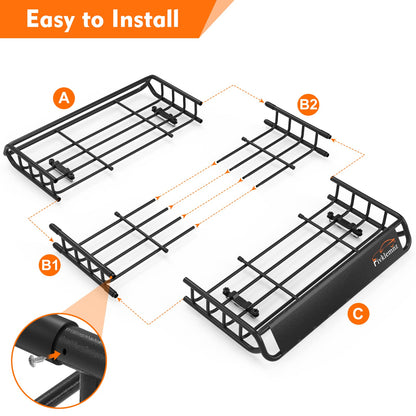 Roof Rack Cargo Carrier, Universal Roof Basket (51"x 36"x 5") + 15 Cubic Feet Waterproof Rooftop Cargo Carrier Bag (46"x 34"x 17") with Bungee Net, Ratchet Straps, Storage Bag, Luggage Lock